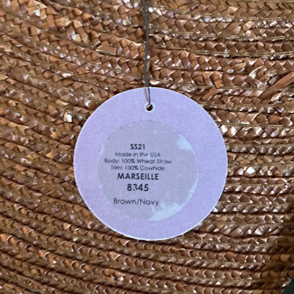 Lola hat from Tuckernuck Wide-Brim Straw Fedora in Rust with Navy Band - Picture 6 of 11